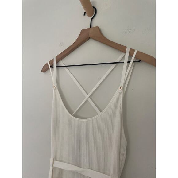 NWT Zara Ribbed Midi Dress Large White Strappy Side Slit Belted Causal Neutral - Picture 6 of 13